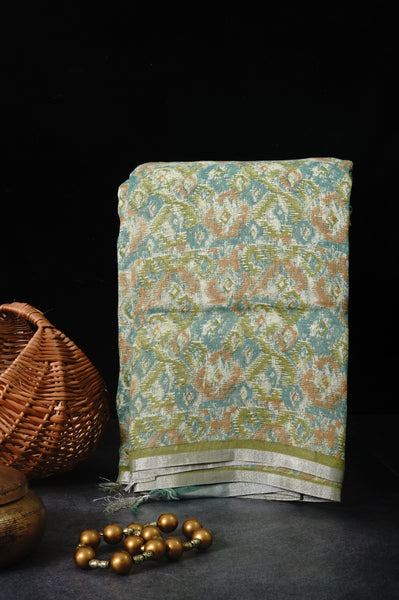 Blue and Green Linen Saree