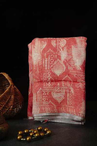 Light Red Linen Saree