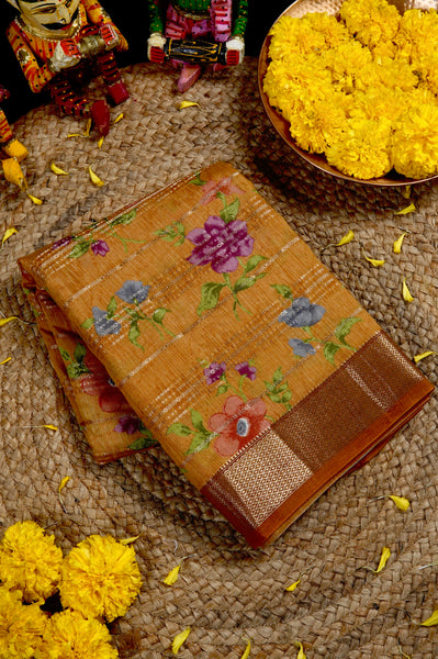 1269817-Palam-Silks-Shop-Online-Mustard Yellow Semi Tussar Saree