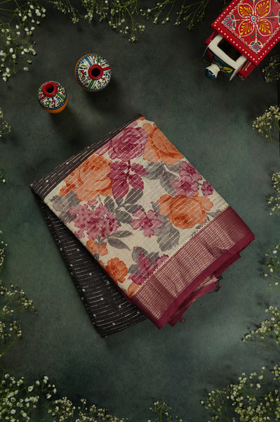 Brown Semi Tussar Saree