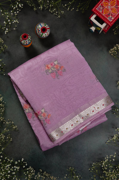 Lilac Chanderi Cotton Saree