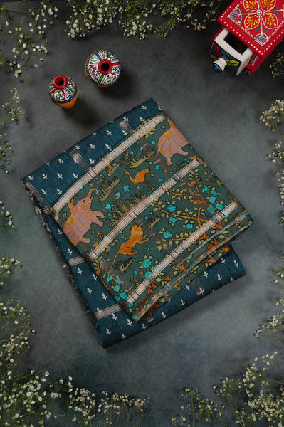 Teal Blue Semi Tussar Saree