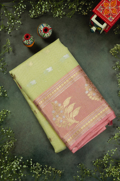 Lime Yellow Semi Linen Saree