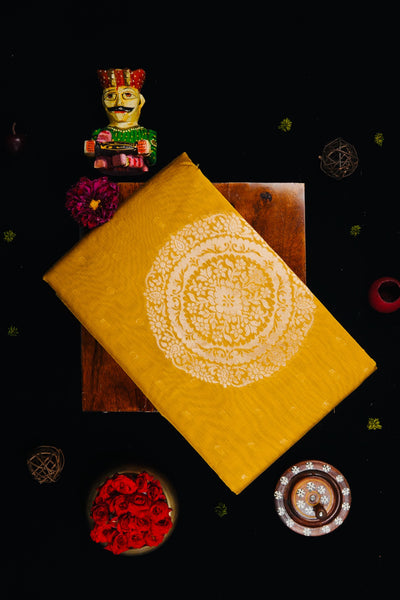 Yellow Ochre Semi Silk Cotton Saree