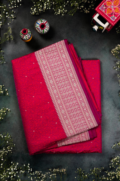 Raspberry Red Semi Tussar Saree