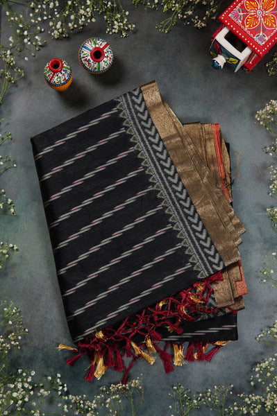 Black and Red Semi Tussar Saree