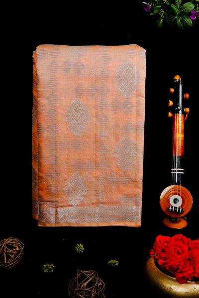 Pink Orange Semi Silk Cotton Saree