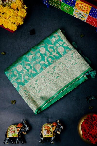 Mint Green Semi Tussar Zari Type Saree