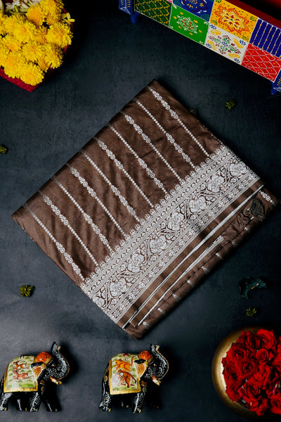Dark Brown Semi Tussar Zari Type Saree