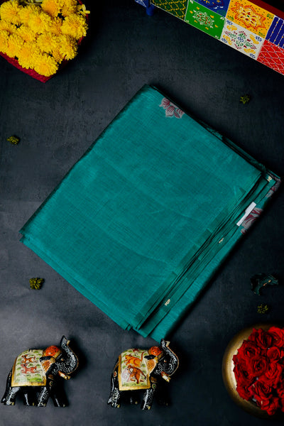Teal Blue Semi Tussar Zari Type Saree