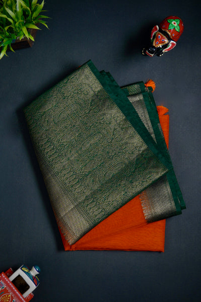Bright Orange Semi Linen Saree