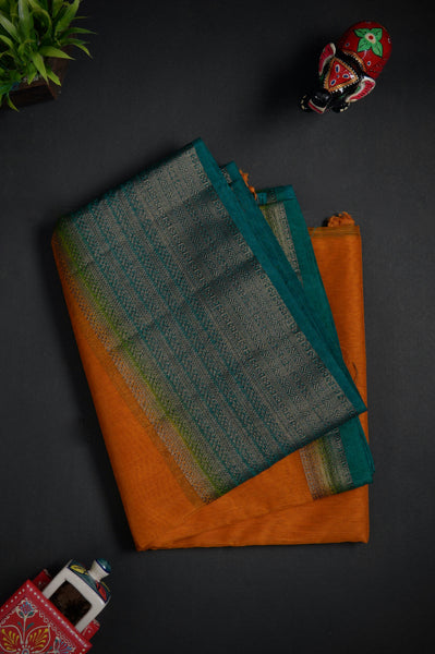 Yellow and Green Semi Linen Saree