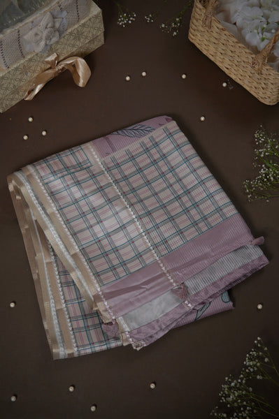 Light Mauve Pink Semi Tussar Saree