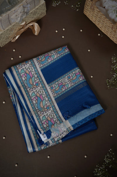 Dark Blue Semi Tussar Saree