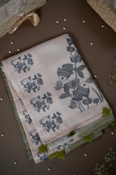 Olive Green Semi Tussar Saree