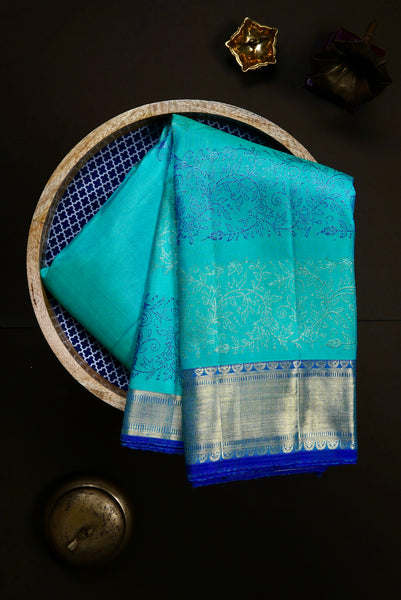 1270384-Palam-Silks-Shop-Online-Turquoise and Blue Kanchipuram Silk Saree