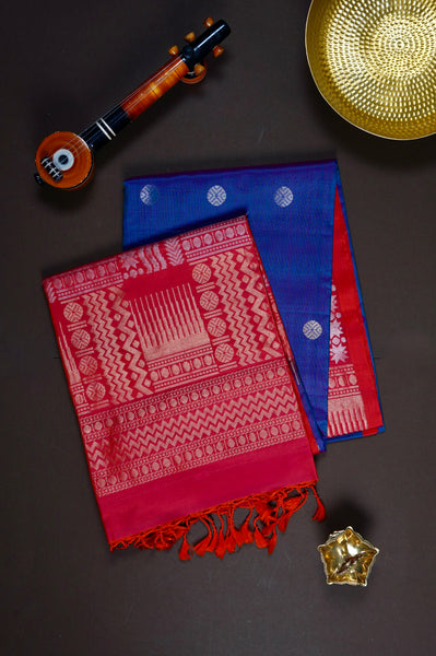 Violet-Blue Contrast Soft Silk Saree