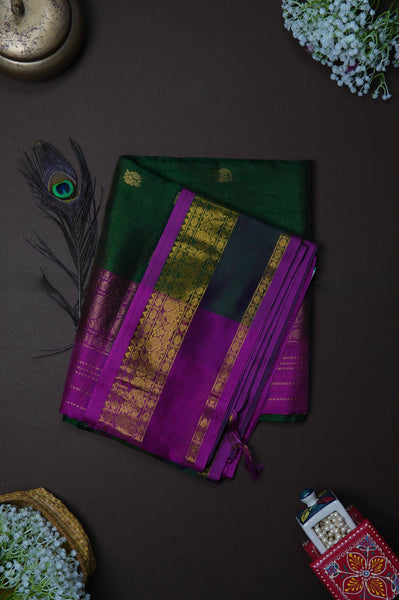 1266001-Palam-Silks-Shop-Online-Dark Green Silk Cotton Saree