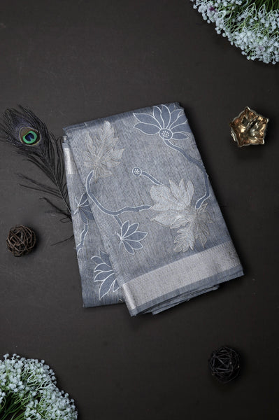 1267333-Palam-Silks-Shop-Online-Pale Grey Semi Tussar Saree