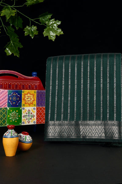 Dark Green Semi Tussar Saree
