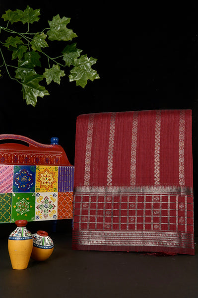 Red Semi Tussar Saree
