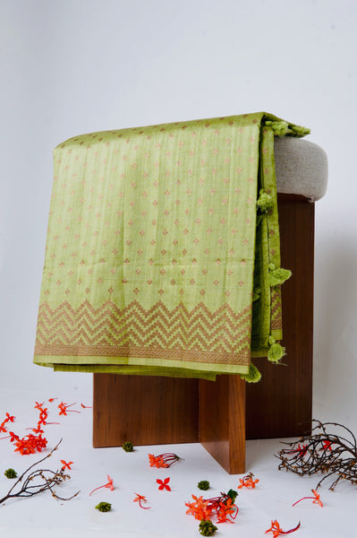 Sage Green Semi Tussar Saree