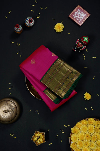 Rani Pink and Green Kanchipuram Silk Saree