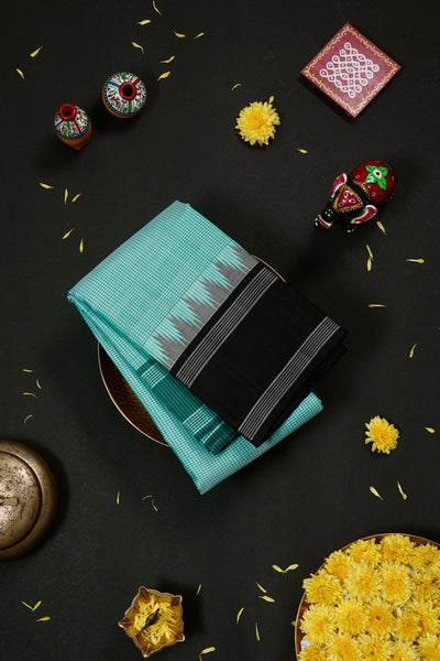Light Blue and Black Kanchipuram Silk Saree