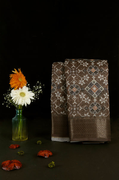 Olive Brown Semi Silk Cotton Saree