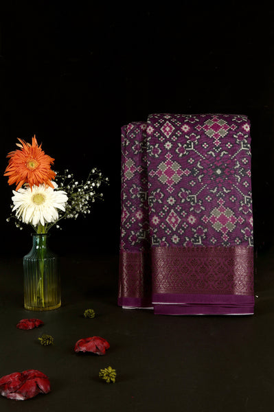 Magenta Floral Semi Silk Cotton Saree