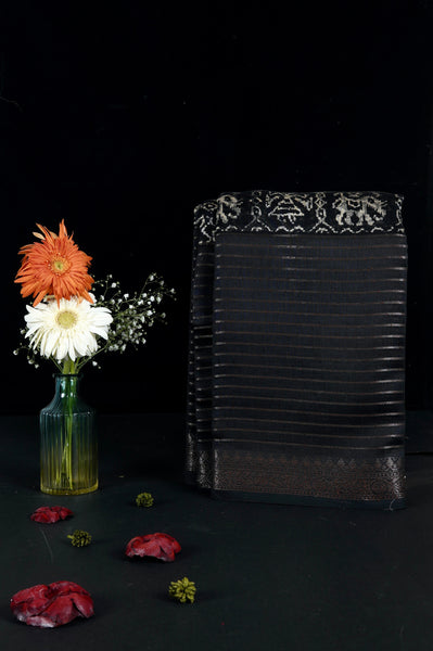 Black Chanderi Silk Saree