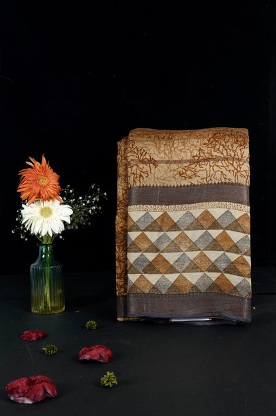 Mustard Brown Chanderi Silk Saree
