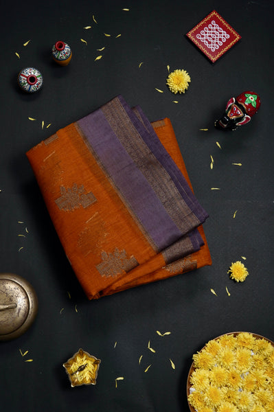 Orange Semi Linen Saree