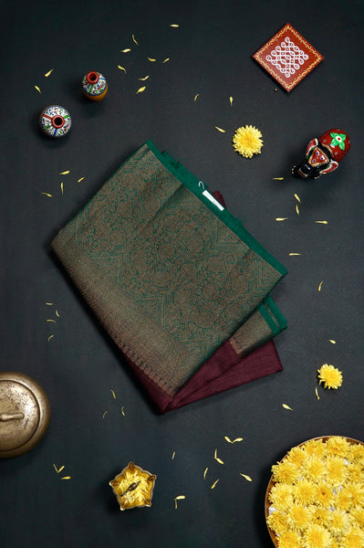 Maroon Red Semi Linen Saree