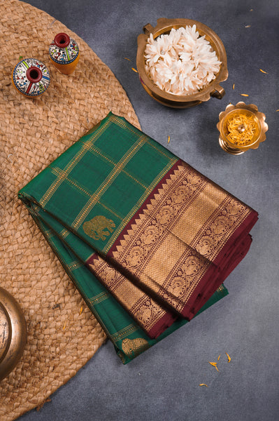 Green and Maroon Kanchipuram Silk Saree