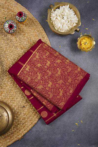 Dark Red Kanchipuram Silk Saree