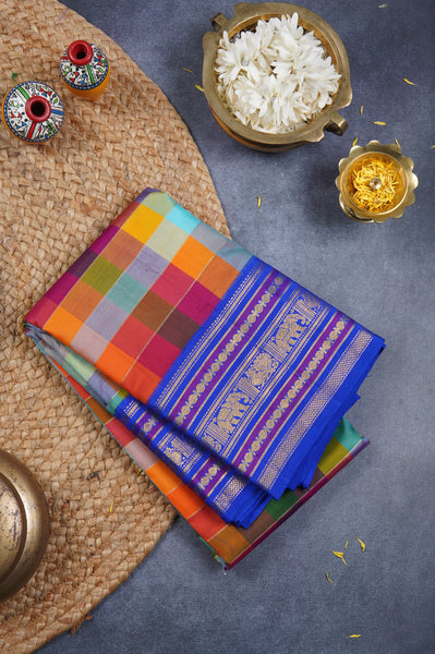 Checkered Kanchipuram Silk Saree