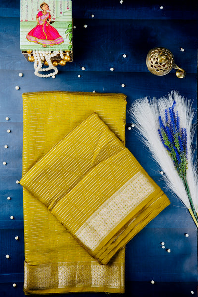 Olive Yellow Semi Tussar Zari Type Saree