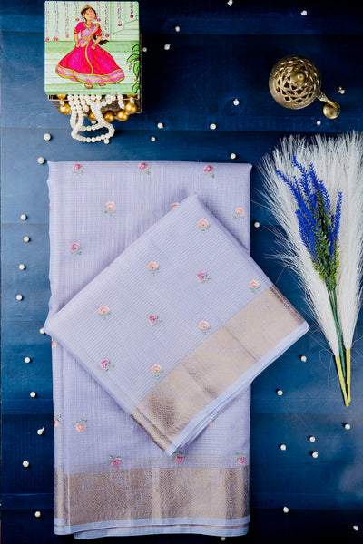 Light Lavender Semi Tussar Embroidery Saree