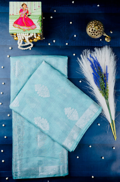 Light Blue Semi Silk Cotton Saree