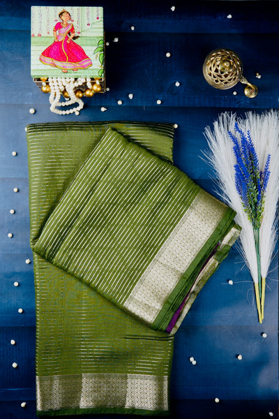 Olive Green Semi Tussar Zari Type Saree