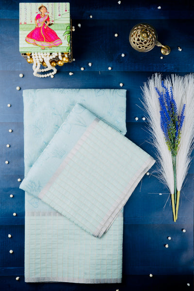 Baby Blue Semi Tussar Embroidery Saree