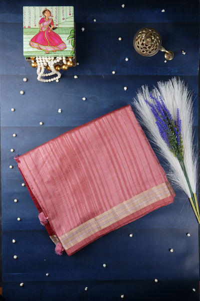 Pink Semi Tussar Zari Type Saree