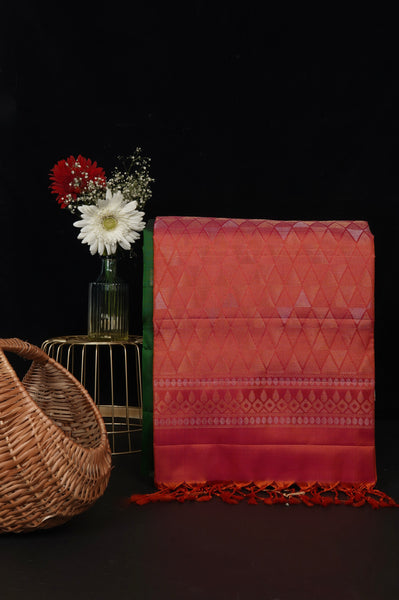 Green and Orange Soft Silk Saree