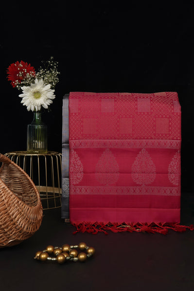 Grey and Pink Soft Silk Saree