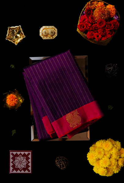 Dark Plum Kanchipuram Silk Saree