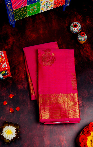 Dark Hot Pink Kanchipuram Silk Saree
