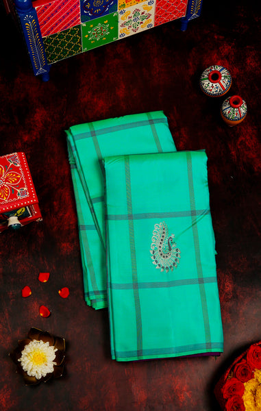 Cyan Half Kanchipuram Silk Saree