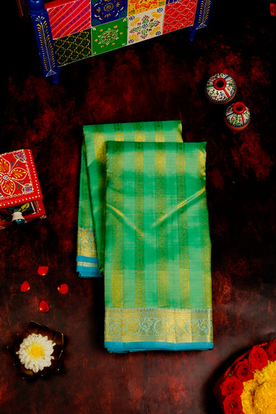 Greenish Turquoise Saree Kanchipuram Silk Saree