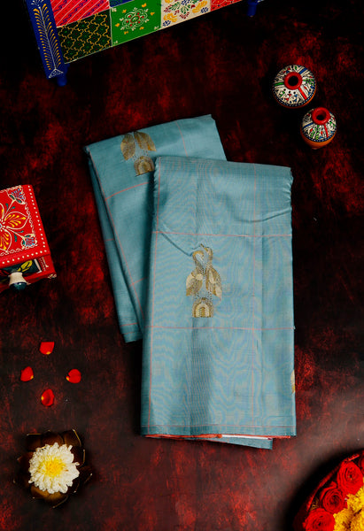 Cornflower Blue Kanchipuram Silk Saree